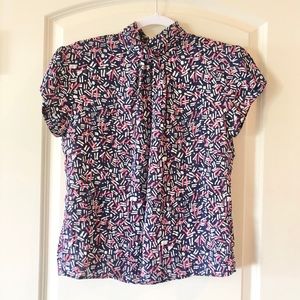 Vintage 90s PS Illustrations Abstract Print Mock Neck Blouse - Size 10